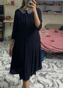 Blue Mirror Work Neck Platted dress 🥰