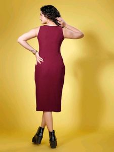 Burgundy Bodycon Midi Dress