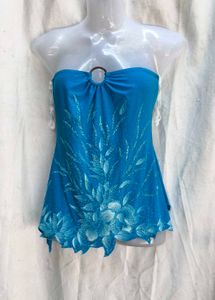 3881.Y2k  Blue Floral Tube Top