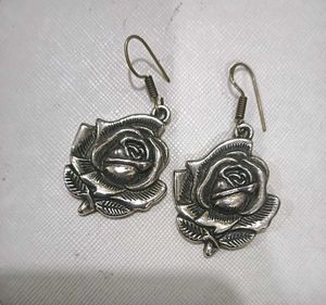 Vintage Silver Rose Earrings