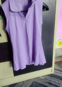 Lavender Ribbed Polo Tank Top