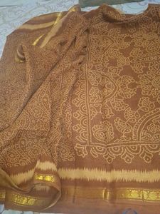 Brown Bandhej Print Cotton Saree