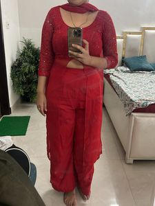 Red Embroidered Palazzo Suit❤️