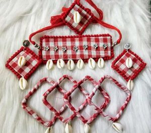 Red Gingham Seashell Jewelry Set
