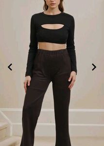 Black Long Sleeve Cutout Crop Top
