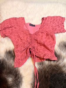 Pink Eyelet Crop Top