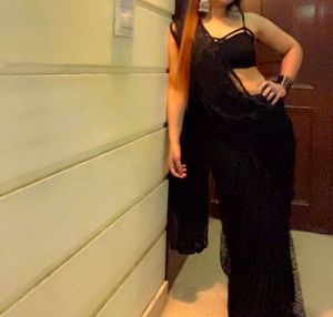 Elegant Black Net Fabric Saree