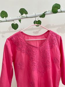 Pink Embroidered Kurti Top