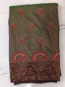 Embroidered Green double shaded saree