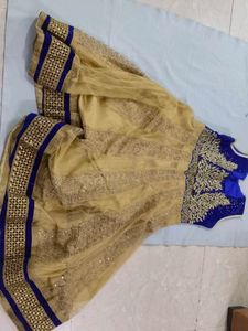Elegant Gold &amp; Blue Anarkali Dress