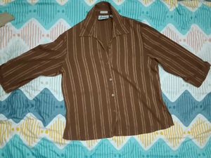 Brown Striped 3/4 Sleeve Top
