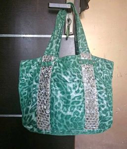 Green Cheetah print Sequins Tote Bag