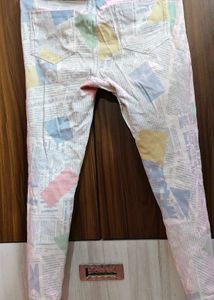 White Newspaper Print Jeggings/Jeans