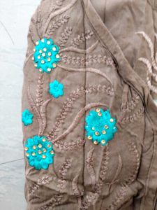 Brown with sea green colour formal kurta for daily
