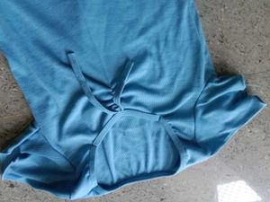 Blue Ribbed Tie-Front Top