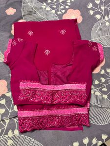 Magenta Embellished Saree &amp; Blouse