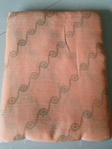 Foil Print Peach Saree With Gotapati Border