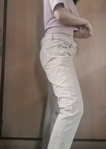 Beige Casual Corduroy Pants