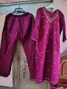 new unused Maroon Embroidered Kurta Set