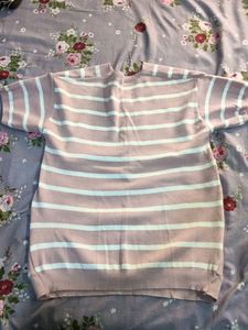 Cozy Striped V-Neck Knit Top - Mauve &amp; Mint