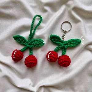 Crochet Cherry 🍒 Keychain Charm