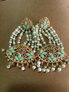 Mint &amp; Pearl Statement Earrings