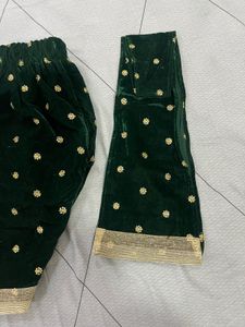 Green Velvet Kurta Set