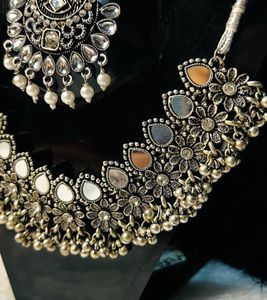 Oxidized Silver Necklace &amp; Headpiece Set