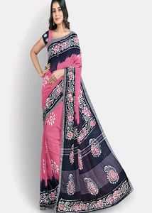 Pink &amp; Black Batik Saree