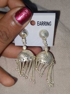 Silver Jhumka Earrings With Pearl Tassels