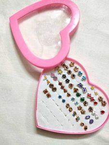 28 Assorted Stud Earring Set With Heart Shaped Box