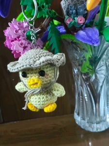Crochet Duck Keychain with Cowboy Hat