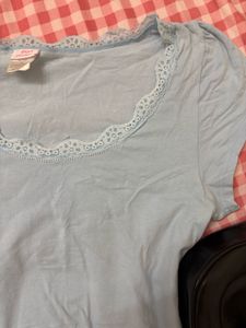 Cute Blue Lace Trim Tee