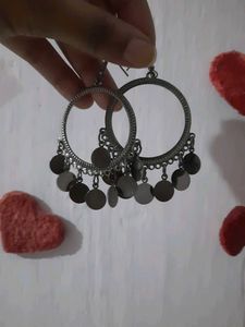 Black Coin Drop Hoop Earrings