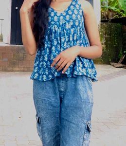 Blue Printed Tank Top