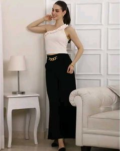 One Shoulder Ruffle DetailTextured Short Top