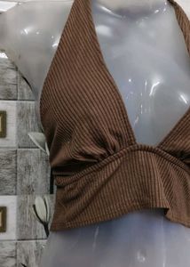 Brown Halter Neck Crop Top