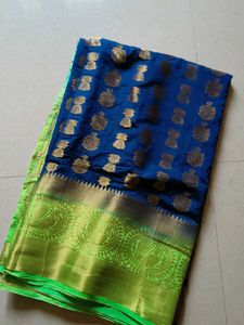 Elegant Blue & Gold Saree