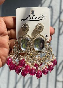 Beautiful Pink Kundan Jhumka Earrings