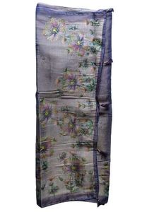 Gray &amp; Purple Tissue Saree with Floral Print | Shi