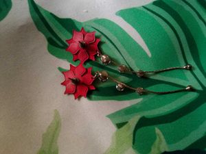 Floral Red Lond Earrings