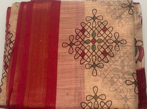 Rangoli Khaki Saree With Maroon Border