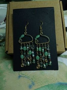 Green Beaded Dangle Earrings