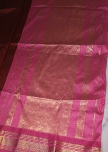 Elegant Maroon Silk Saree with Pink Zari Border