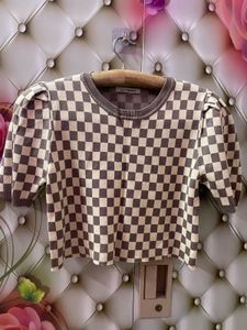 Checkered Puff Sleeve Top