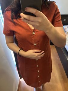 Rust Button-Front Dress