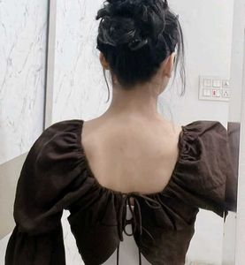 Brown Long Sleeve Crop Top