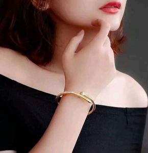 Cartier Style Nail Bracelet –Gold Finish with CZ
