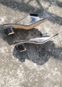 Transparent black Bow heels