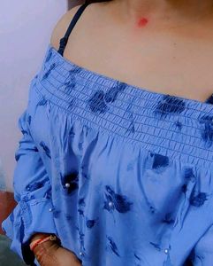 Off Shoulder Blue Top &amp; Skinny Black Jeans Set
